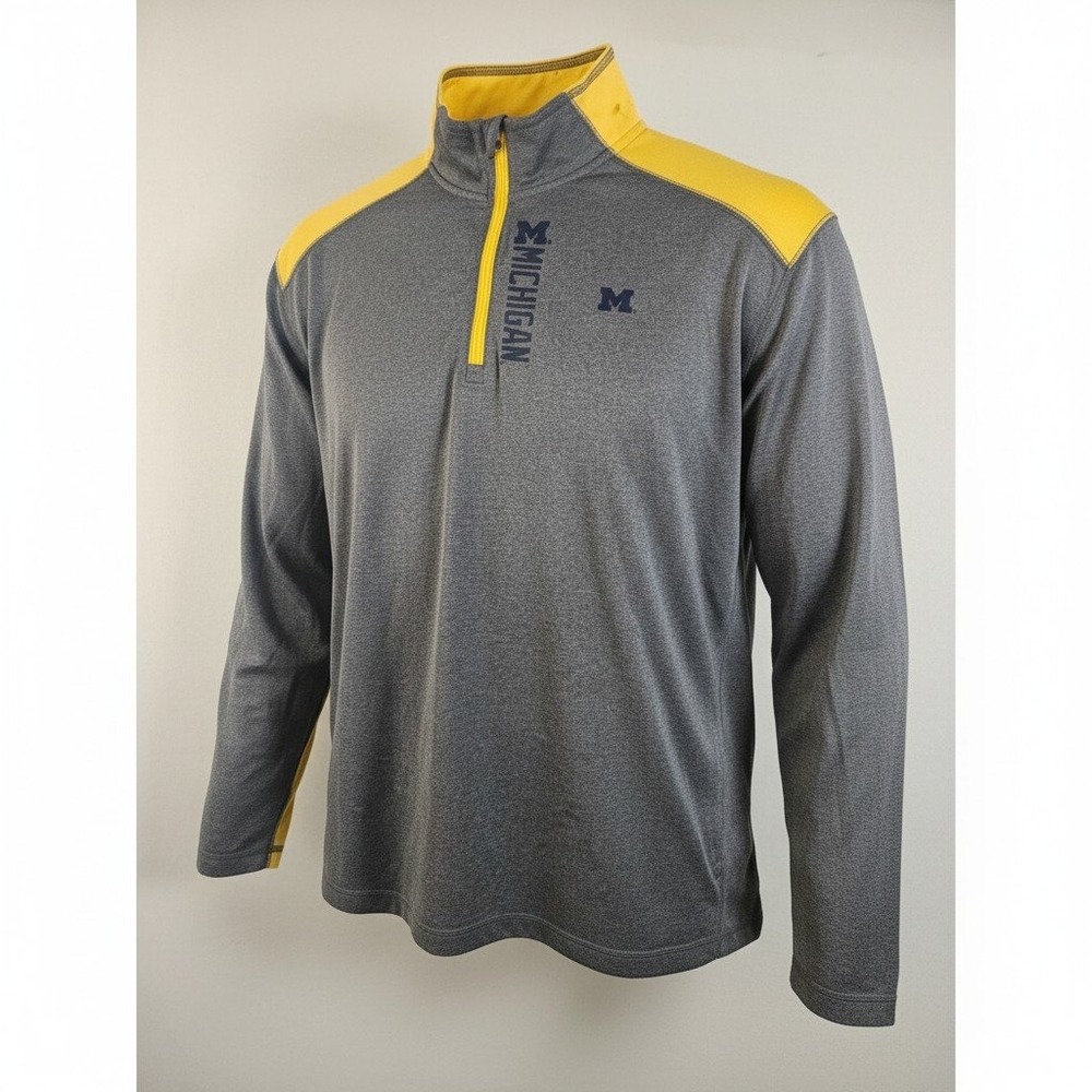 Michigan Wolverines 1/4 Zip Pullover Mens XL Gray Yellow NCAA Performance